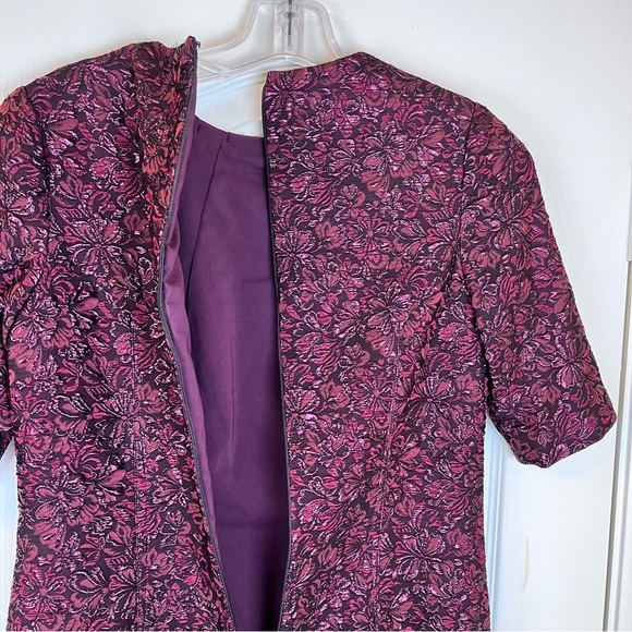 Ricki Freeman Teri Jon Burgundy Sparkle Brocade Dress Size 4 - Picture 4 of 10